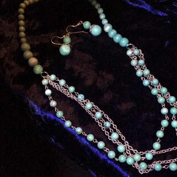 Turquoise color necklace and earrings set - Picture 5 of 5
